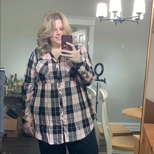 NWT, torrid pink/black/gray plaid peplum, size 3